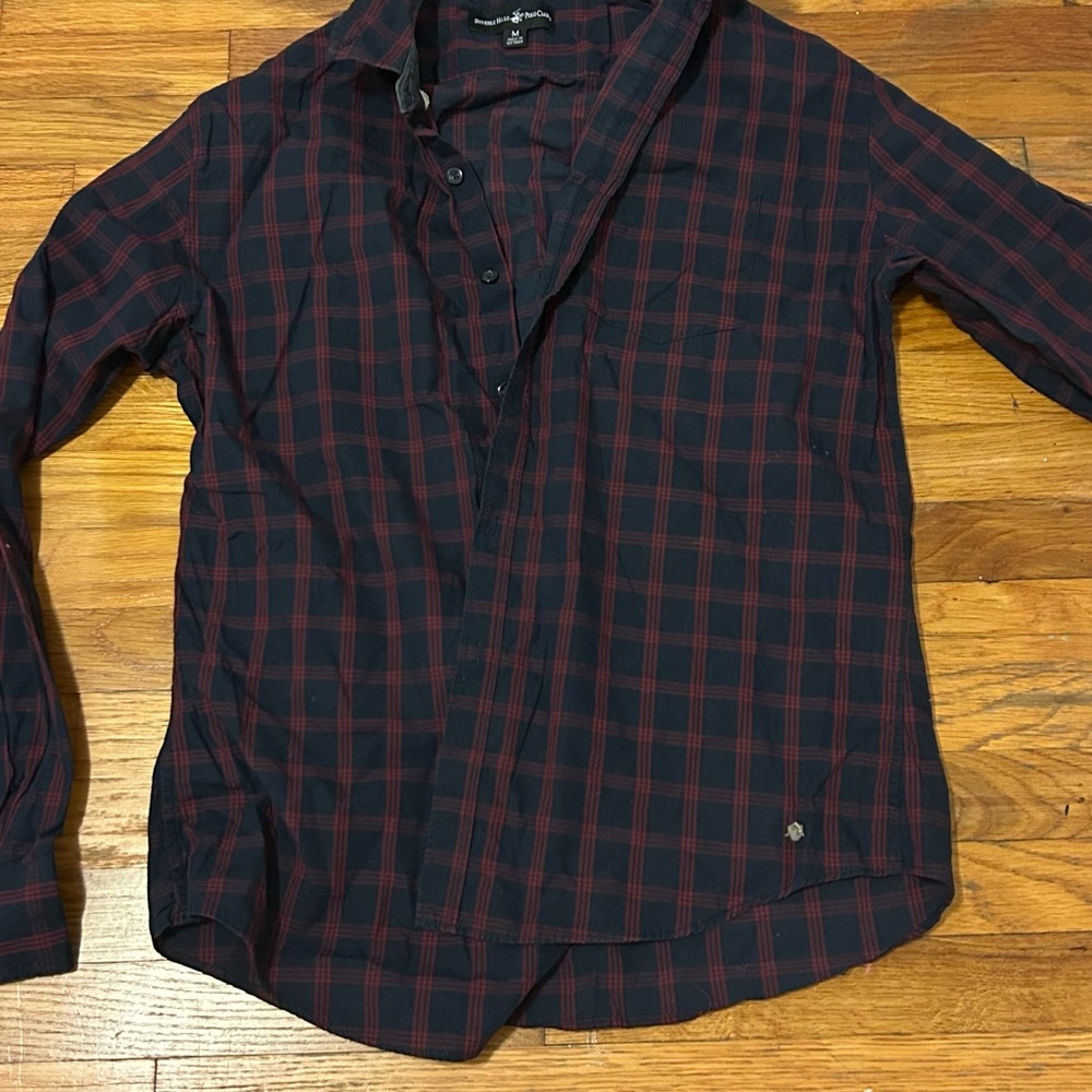 Beverly Hills Polo Club Blue and Red Casual Button Down Shirt